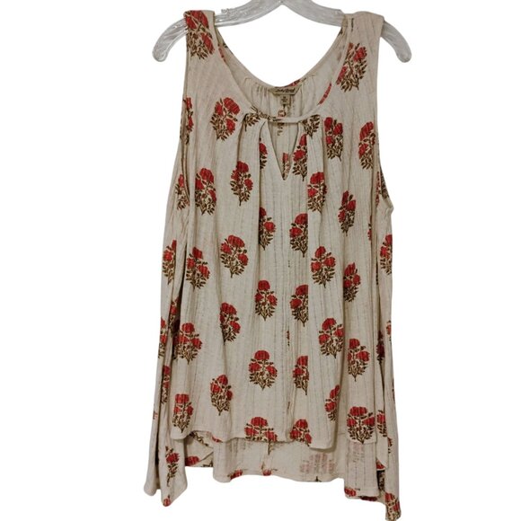 Lucky Brand Top Tunic Sleeveless Linen Floral Keyhole Boho Handkerchief Hem 1X - Picture 8 of 14